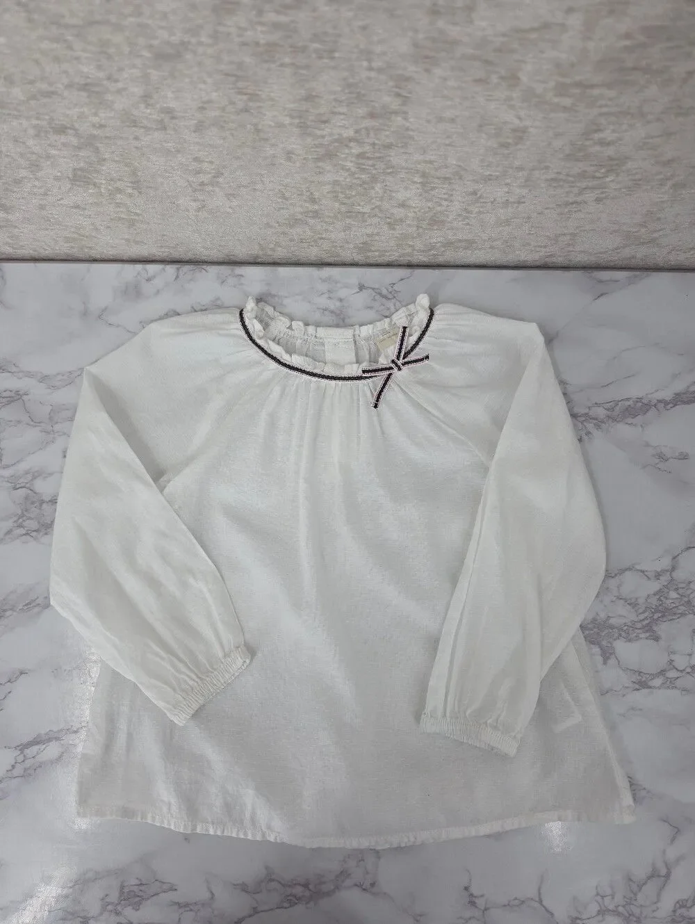 Oshkosh Girls' White Long-Sleeve Peasant Top Dress Shirt Blouse Cotton